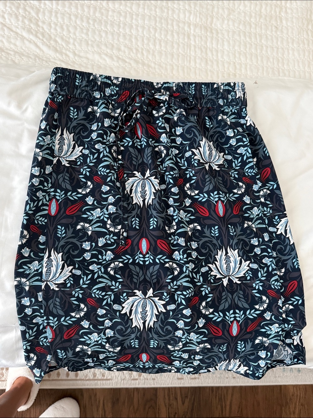 Navy Floral Print Pull-On Skirt